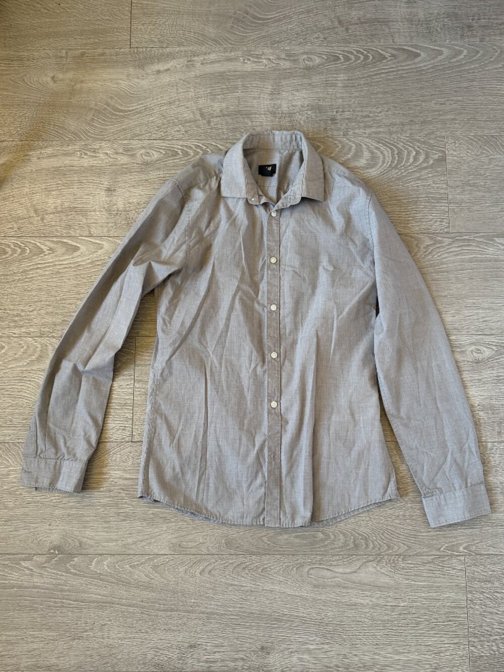 H&M Men’s Light Beige Long Sleeve Button-Up Shirt Size S